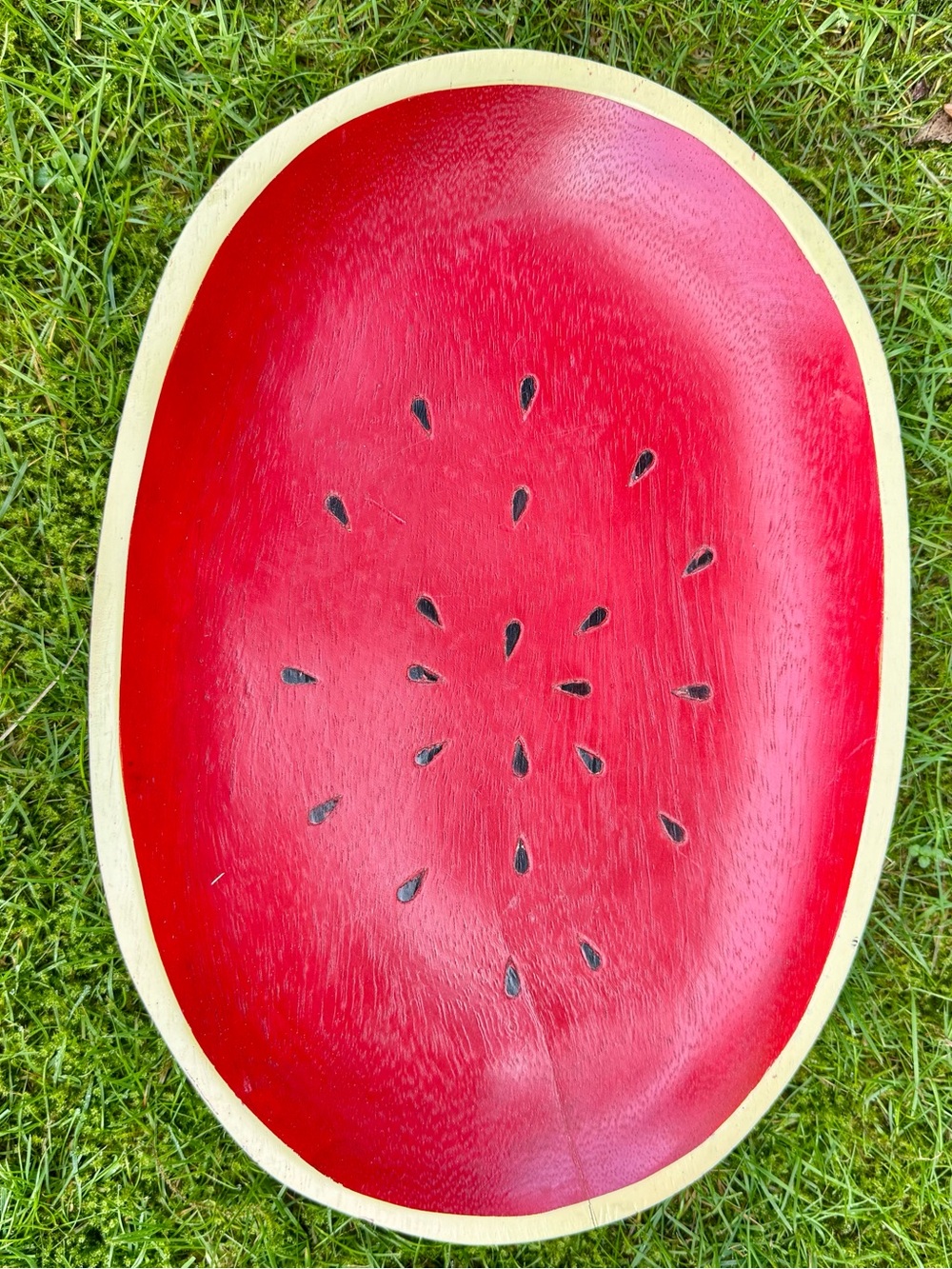 Vintage Hand-Painted Watermelon Wood Serving Tray - VGUC - Cottagecore